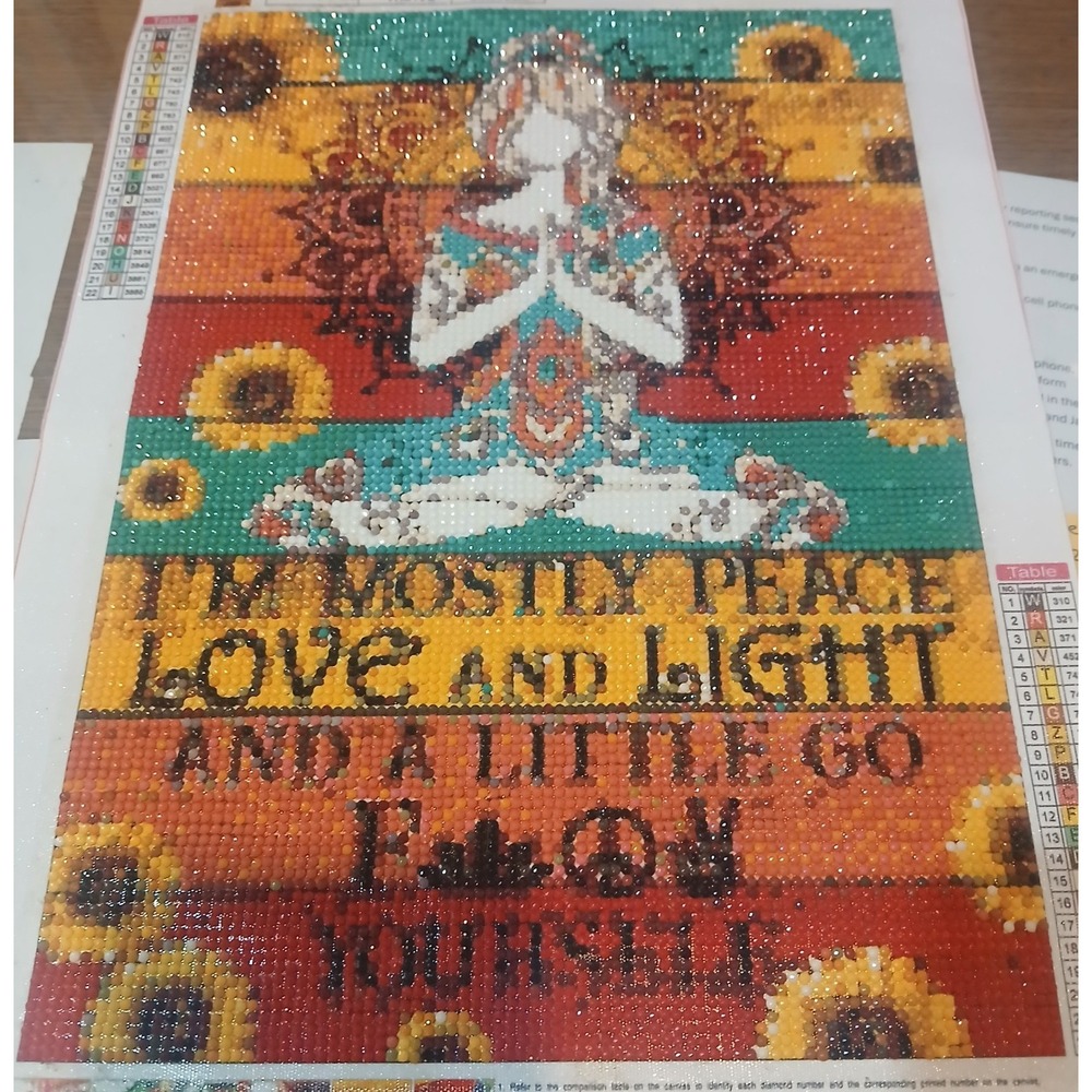 Finished Diamond Art Painting - Peace Love  30 x 40cm - Sealed with Mod Podge